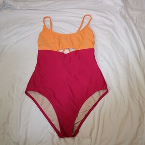 Pink and Orange One-Piece Swimsuit Size L